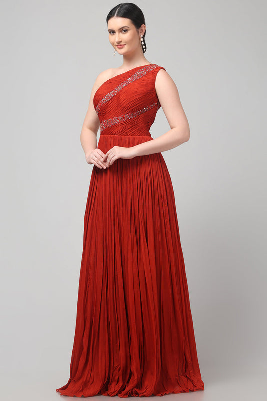 Rust Orange One-Shoulder Gown