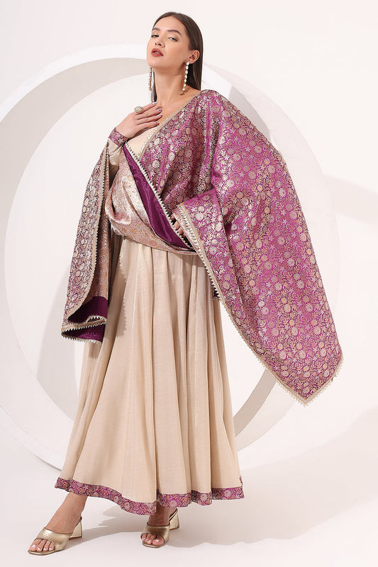 Golden Anarkali With Brocade Dupatta