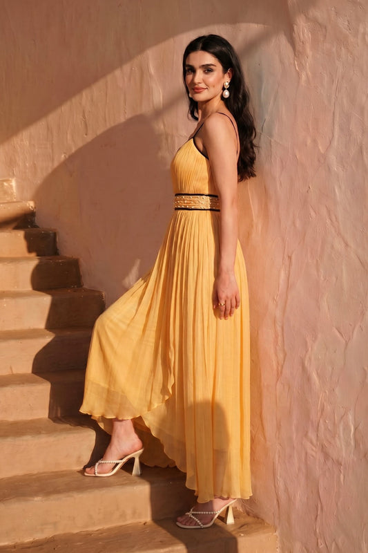 Celeste Pleated Maxi Dress - Marigold