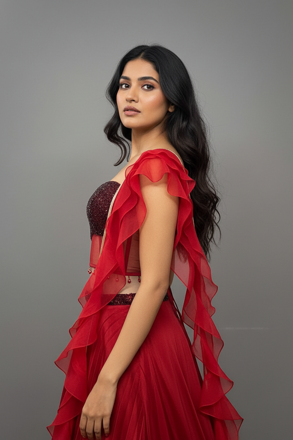 Crimson Red Lehenga with Corset Blouse & Dupatta