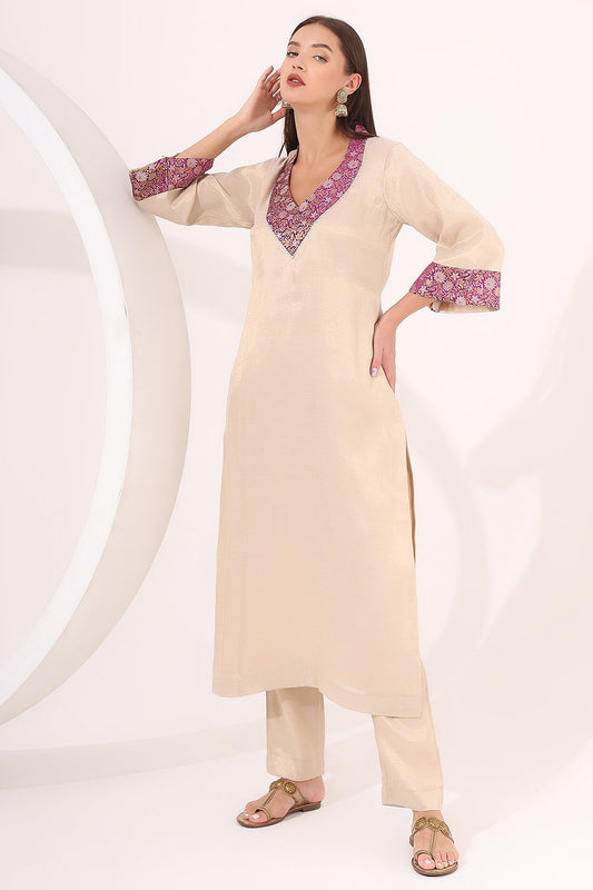 Golden Tissue Straight Kurta Set
