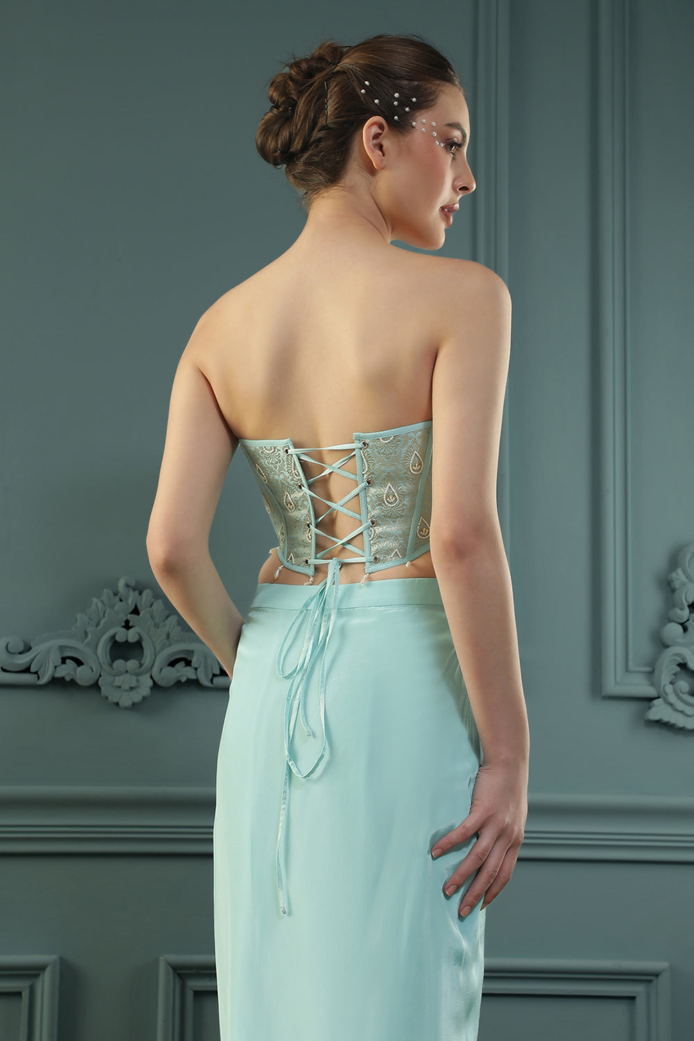 Ice-Blue Drape Skirt Set