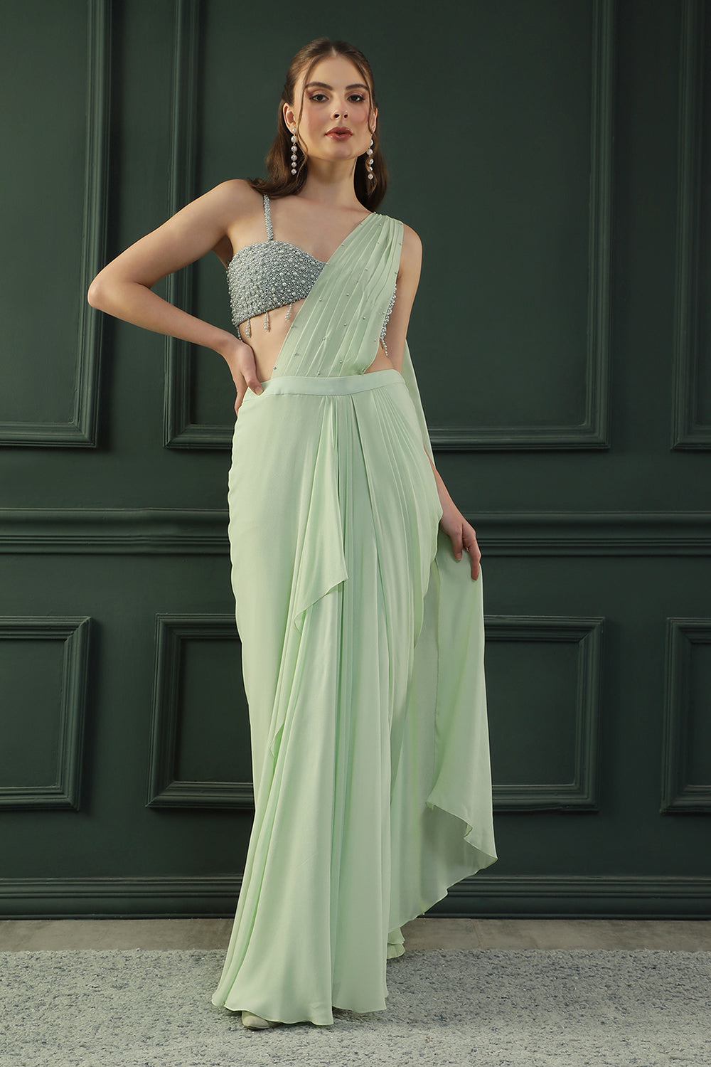 Mint Pearl Pre-drape Blouse