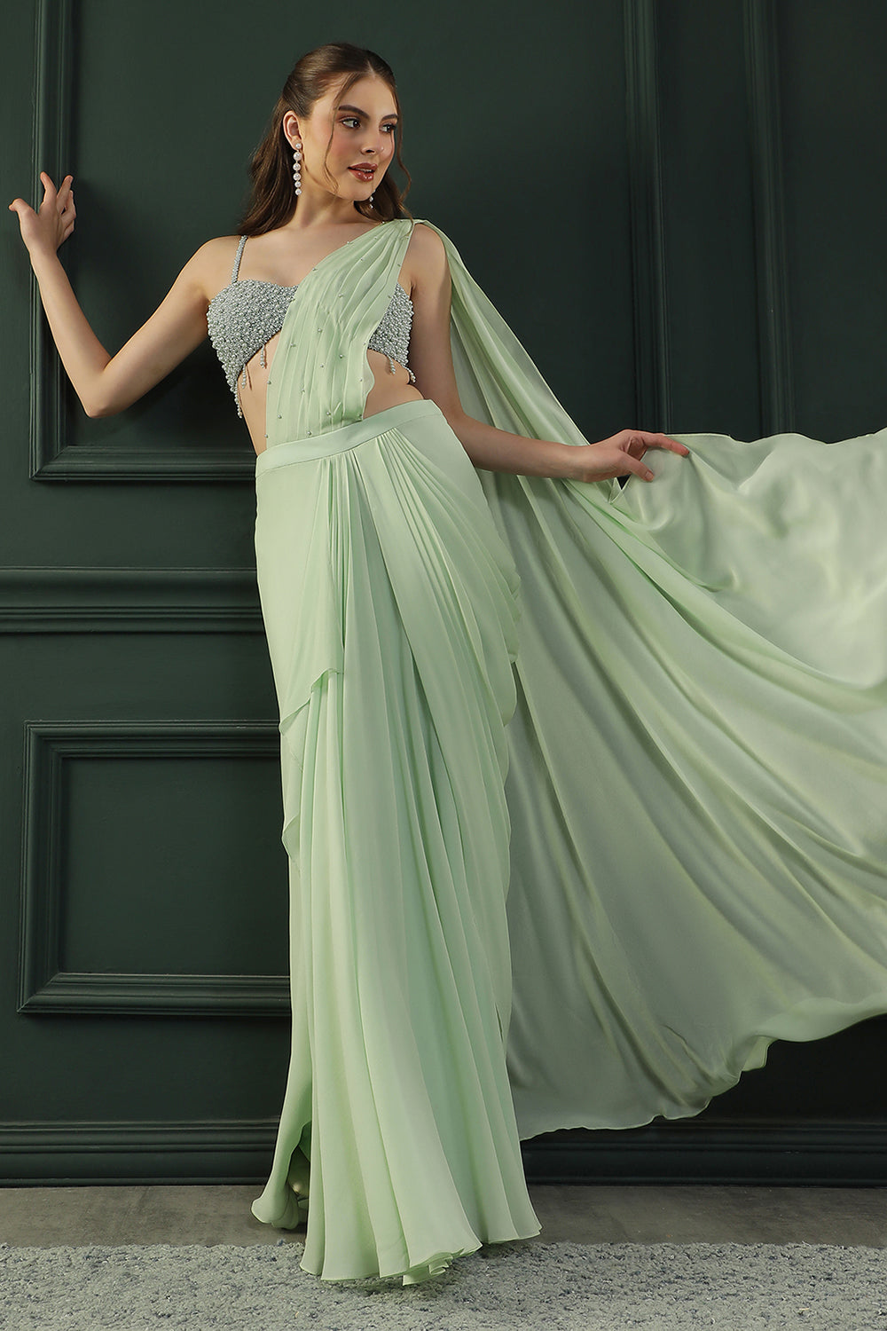 Mint Pearl Pre-drape Blouse