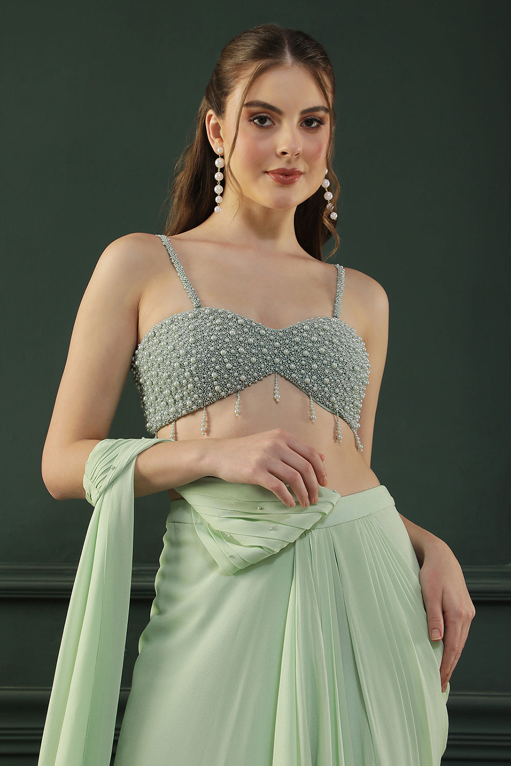 Mint Pearl Pre-drape Blouse