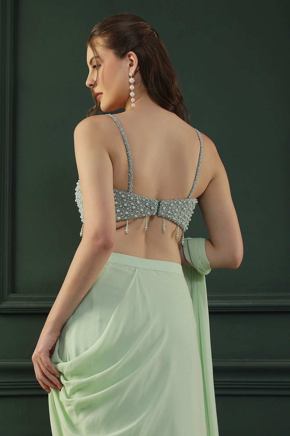 Mint Pearl Pre-drape Saree