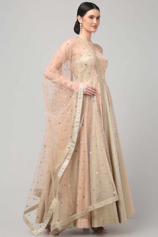 Two Tone Brocade Anarkali Gown with Dupatta