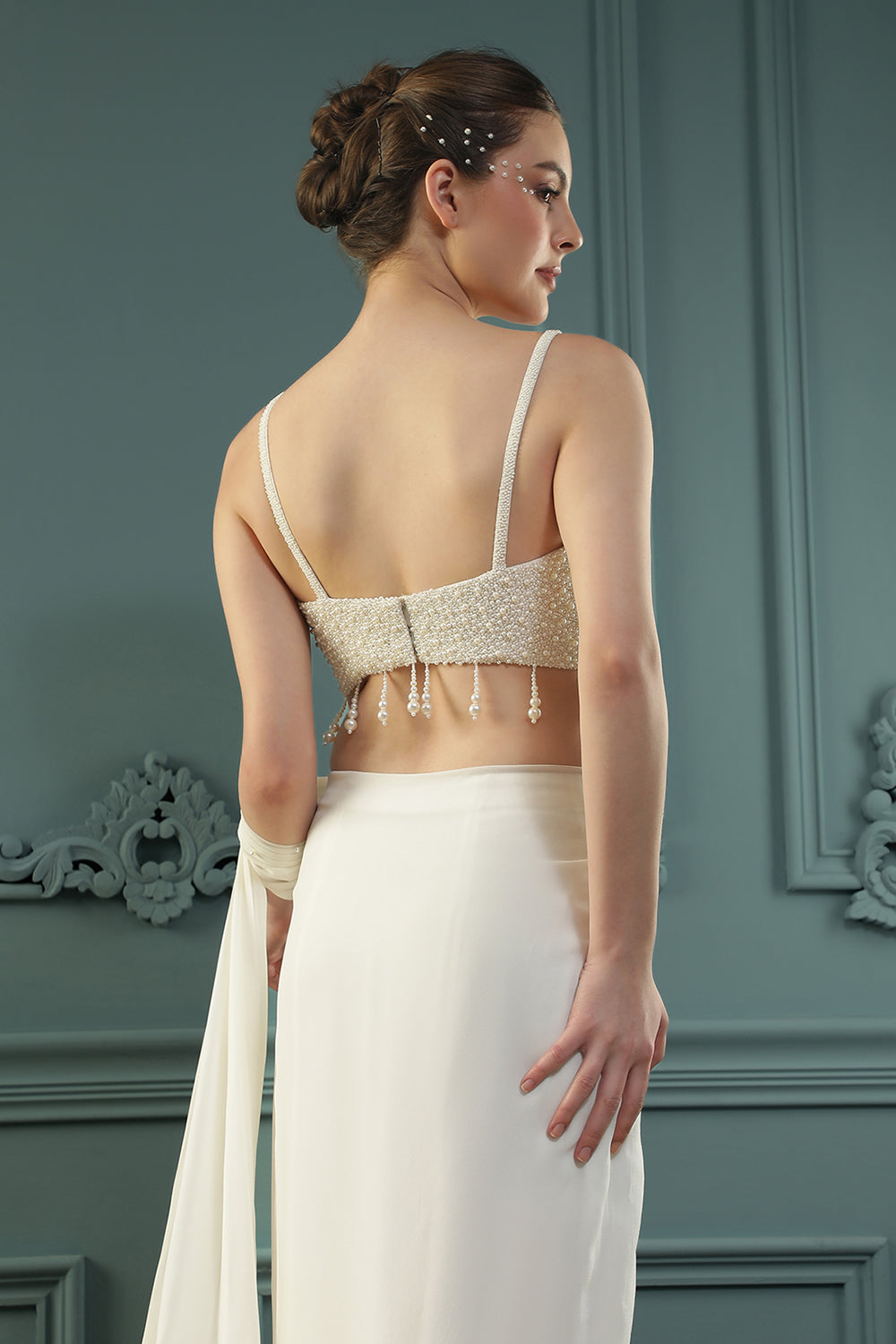 Pearl White Pre-Drape Saree