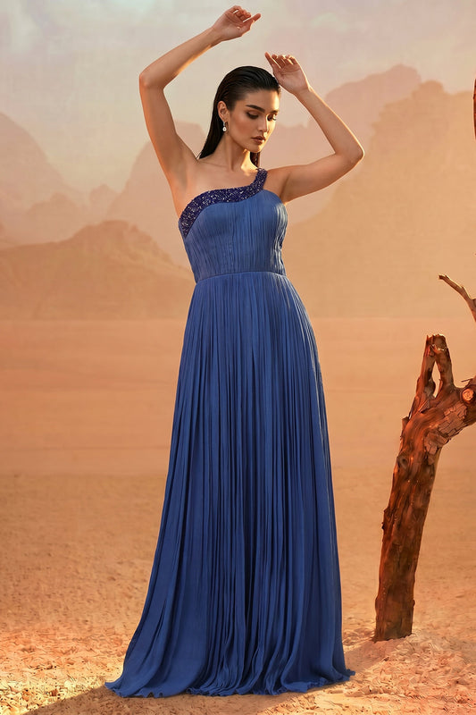 Royal Blue One-Shoulder Gown