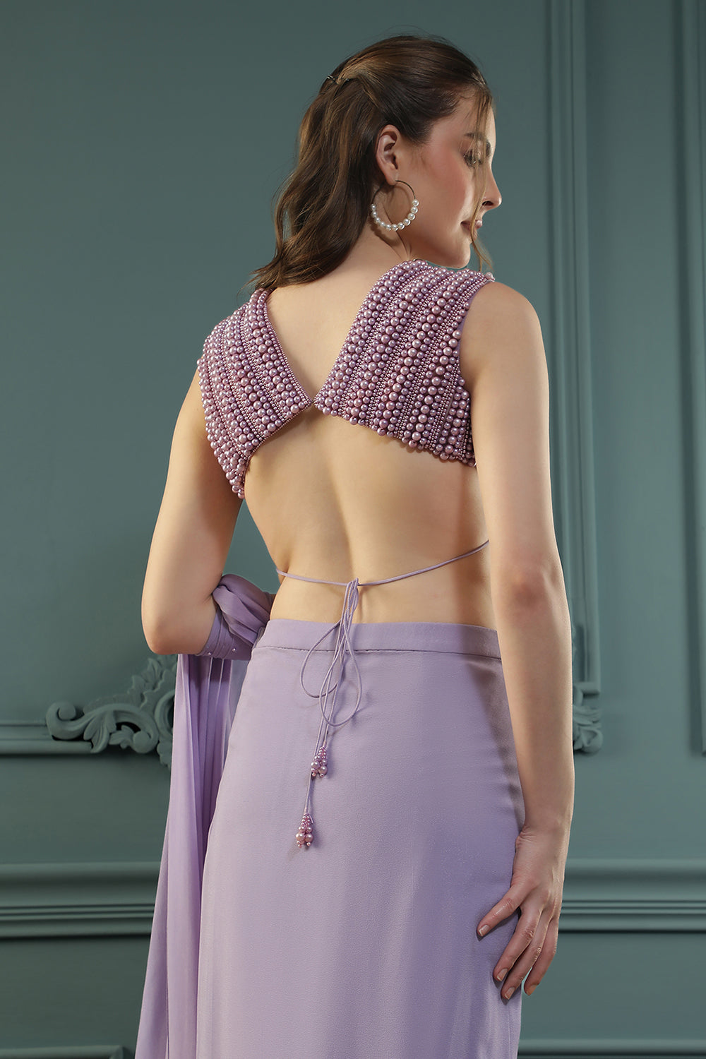 Soft-Purple Pearl Pre-Drape Saree