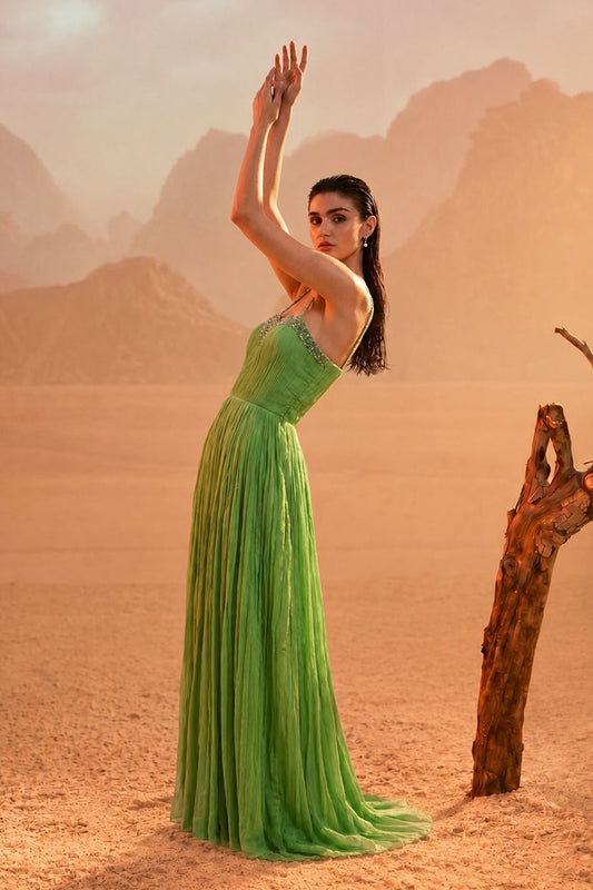 Tea Green Shoulder-Off Gown