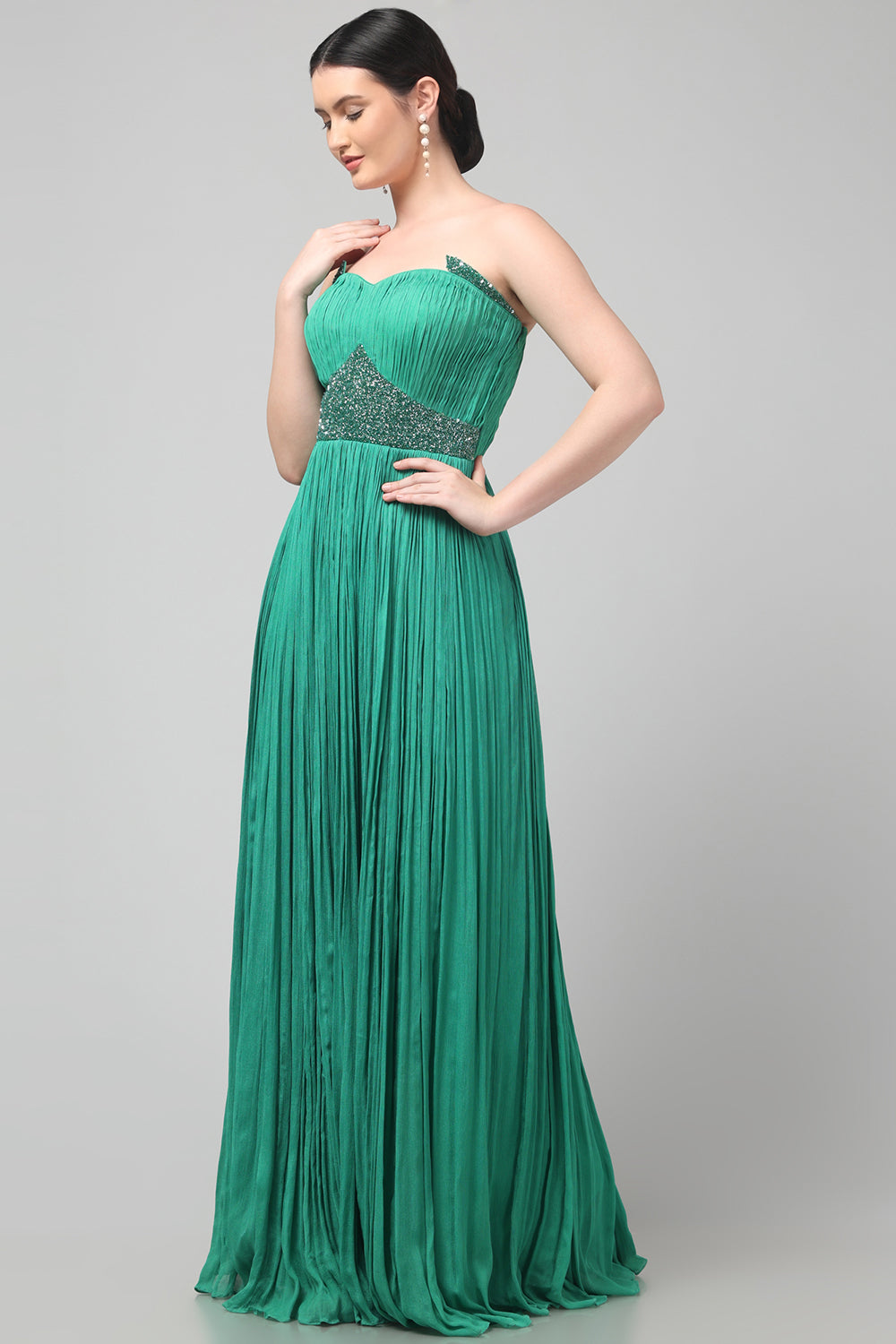 Green Shoulder Off Gown
