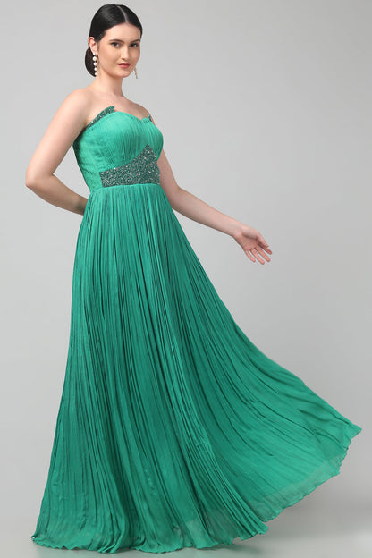Green Shoulder Off Gown