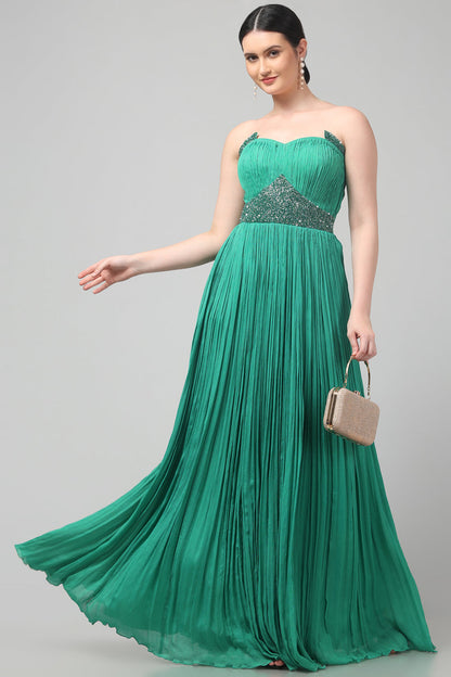 Green Shoulder Off Gown
