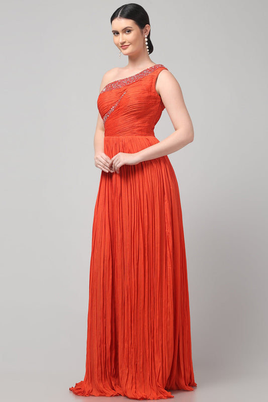 Orange One-Shoulder Gown