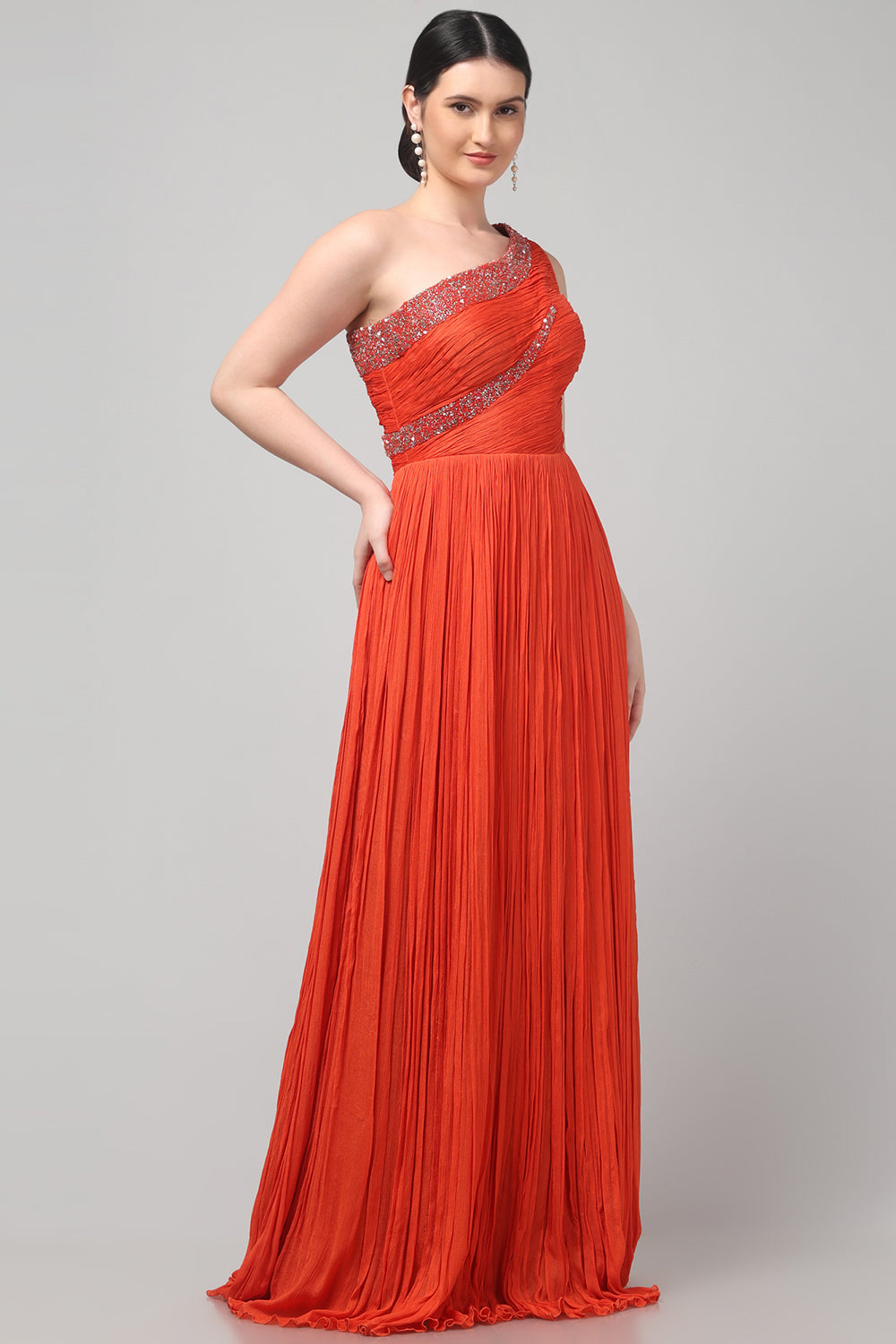 Orange One-Shoulder Gown