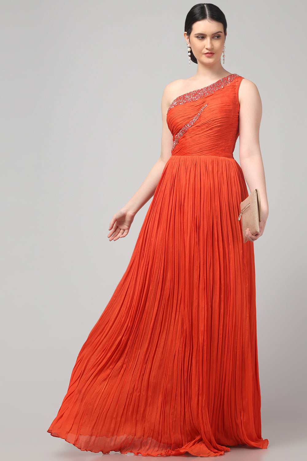 Orange One-Shoulder Gown