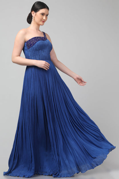Royal Blue One-Shoulder Gown