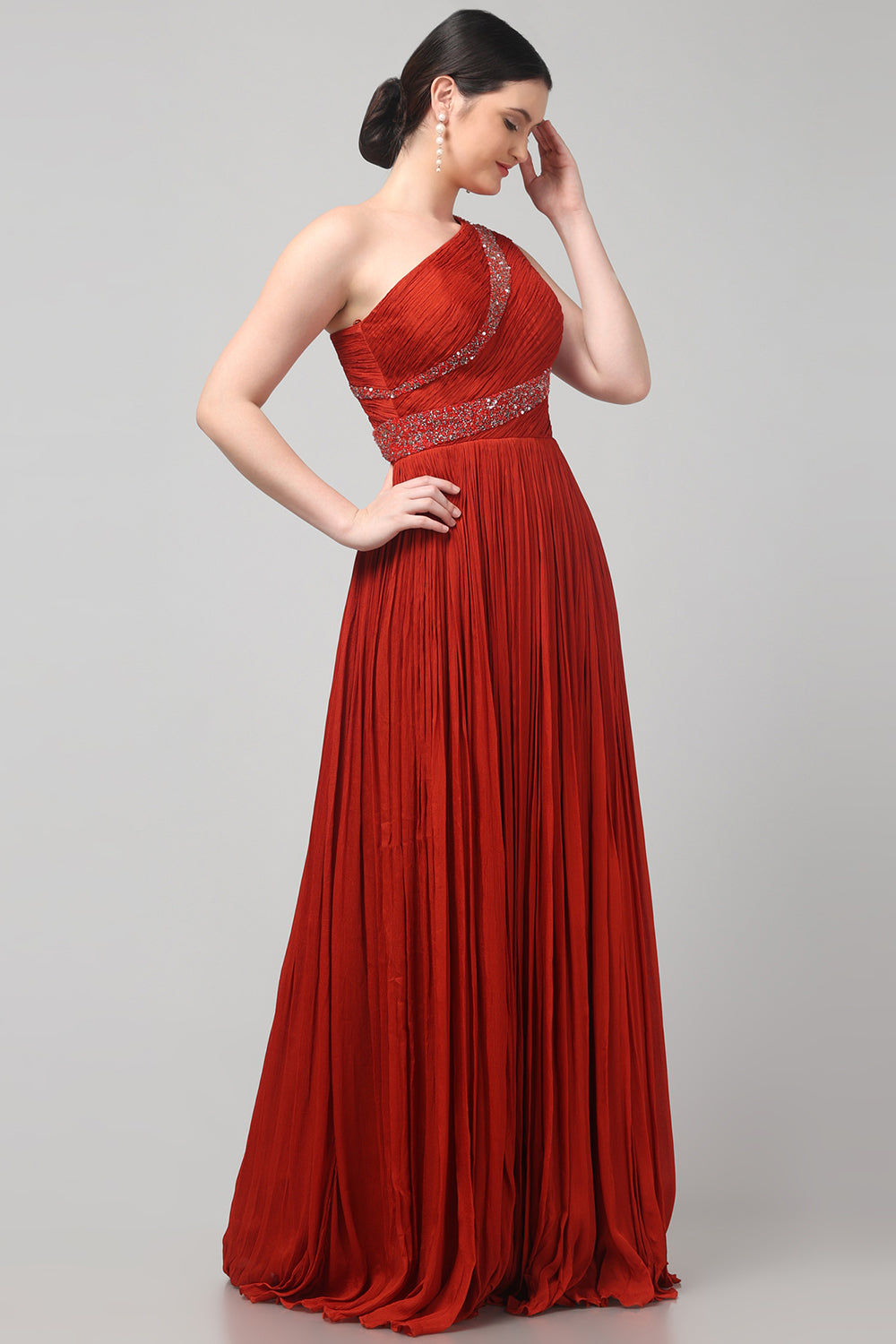 Rust Orange One-Shoulder Gown