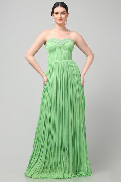 Tea Green Shoulder-Off Gown