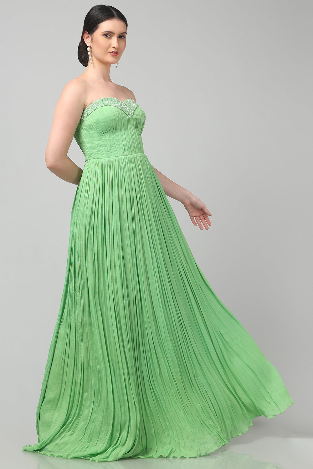 Tea Green Shoulder-Off Gown