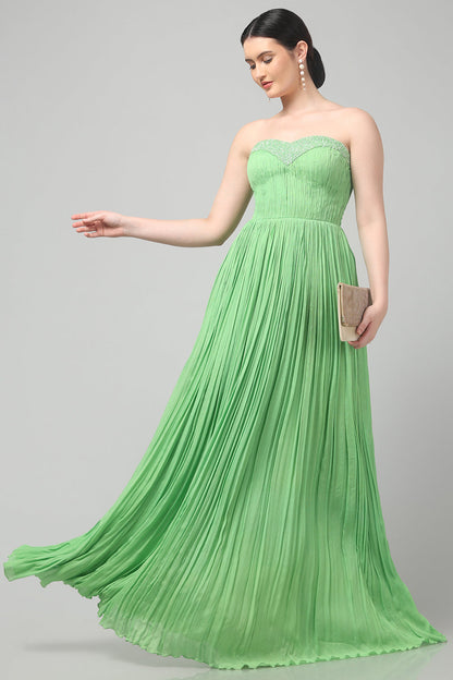 Tea Green Shoulder-Off Gown