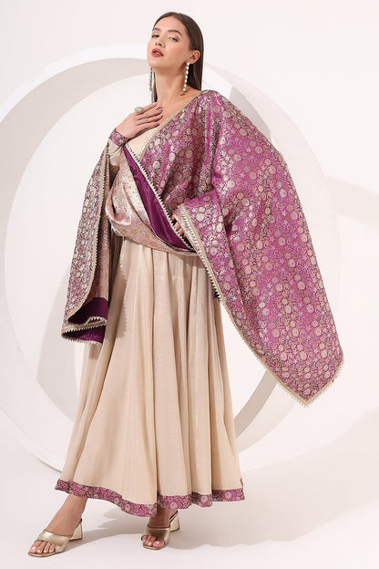 Golden Anarkali With Brocade Dupatta