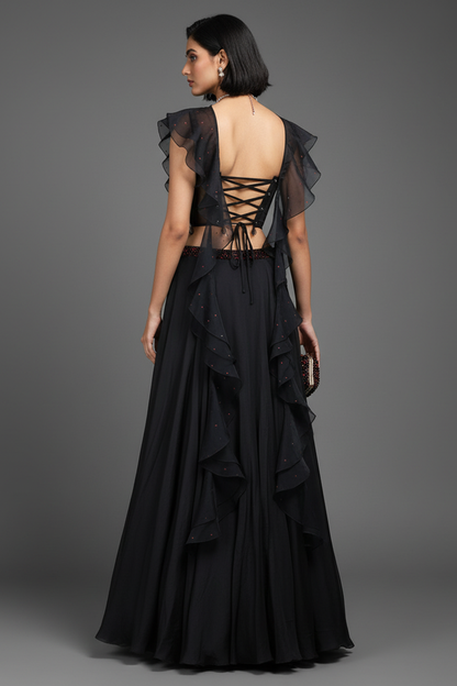 Black Lehenga with Corset Blouse & Dupatta