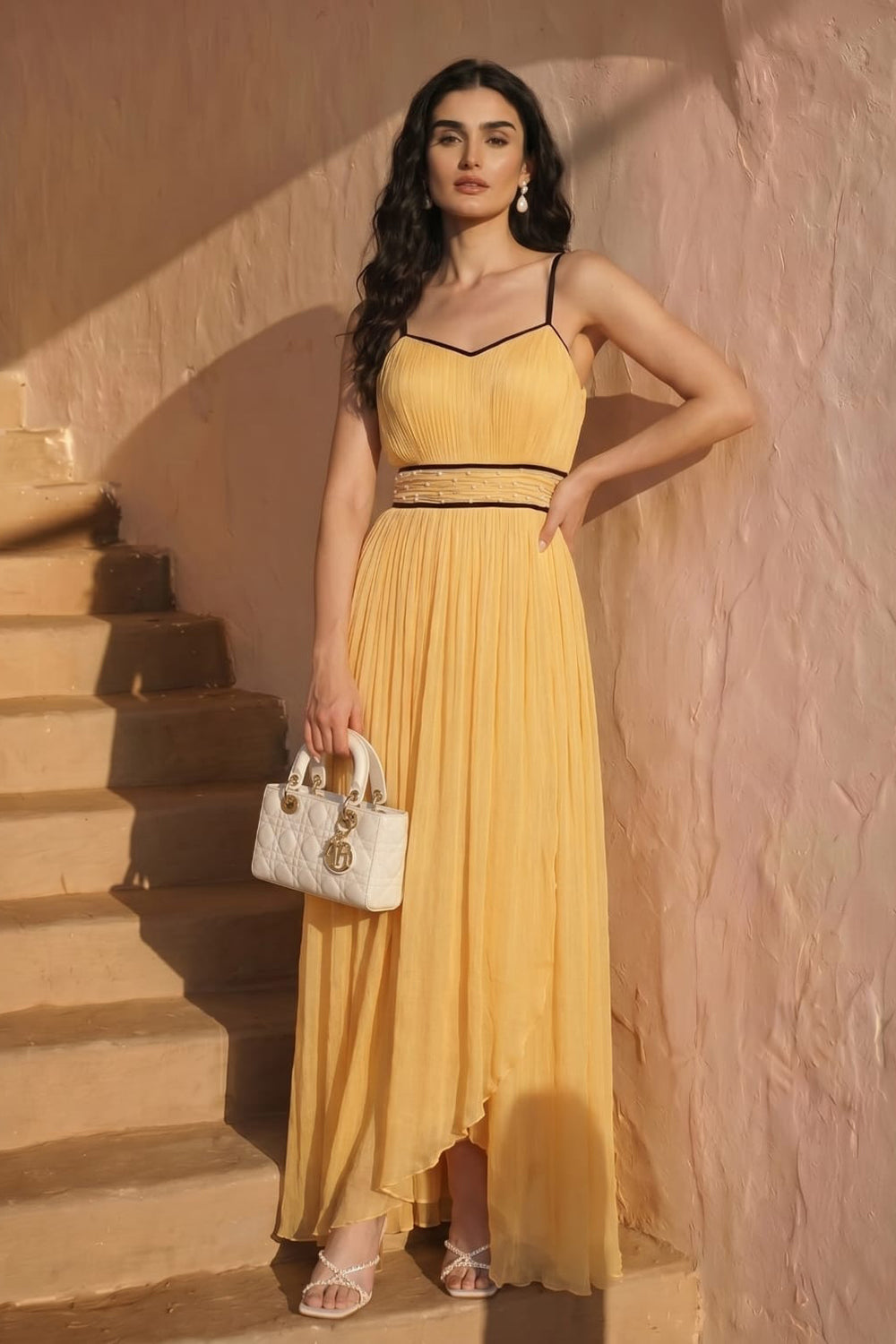 Celeste Pleated Maxi Dress - Marigold