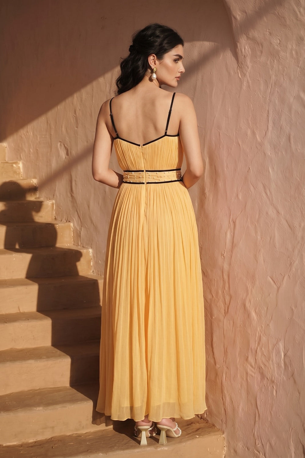 Celeste Pleated Maxi Dress - Marigold
