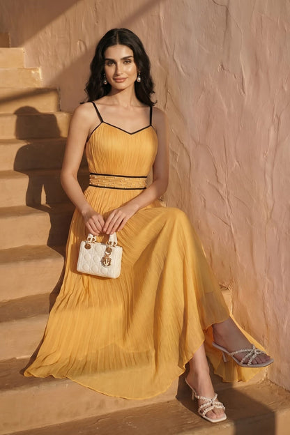 Celeste Pleated Maxi Dress - Marigold