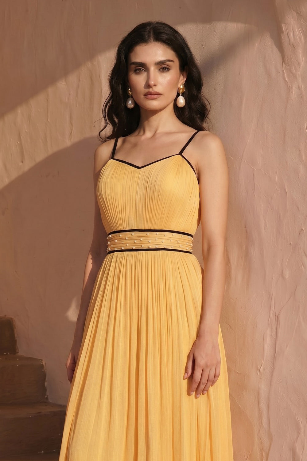 Celeste Pleated Maxi Dress - Marigold
