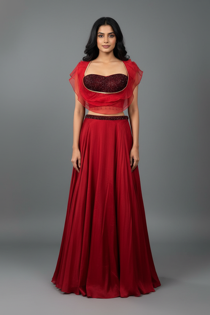 Crimson Red Lehenga with Corset Blouse & Dupatta