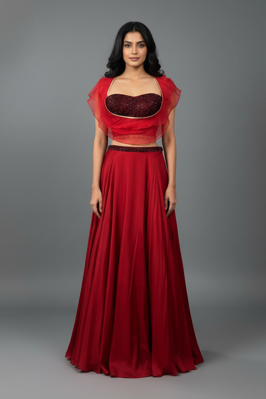 Crimson Red Lehenga with Corset Blouse & Dupatta