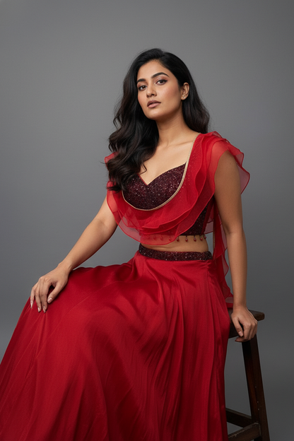 Crimson Red Lehenga with Corset Blouse & Dupatta