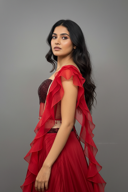 Crimson Red Lehenga with Corset Blouse & Dupatta