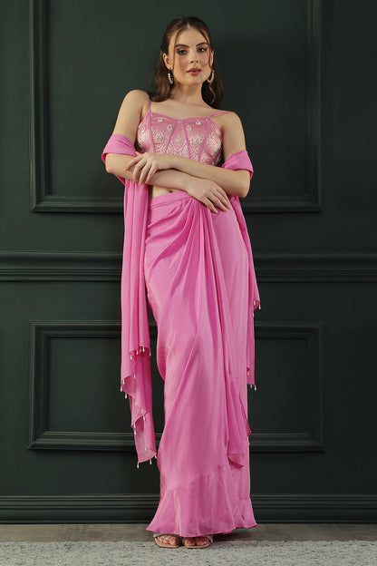 Fuscia Pink Drape Skirt Set