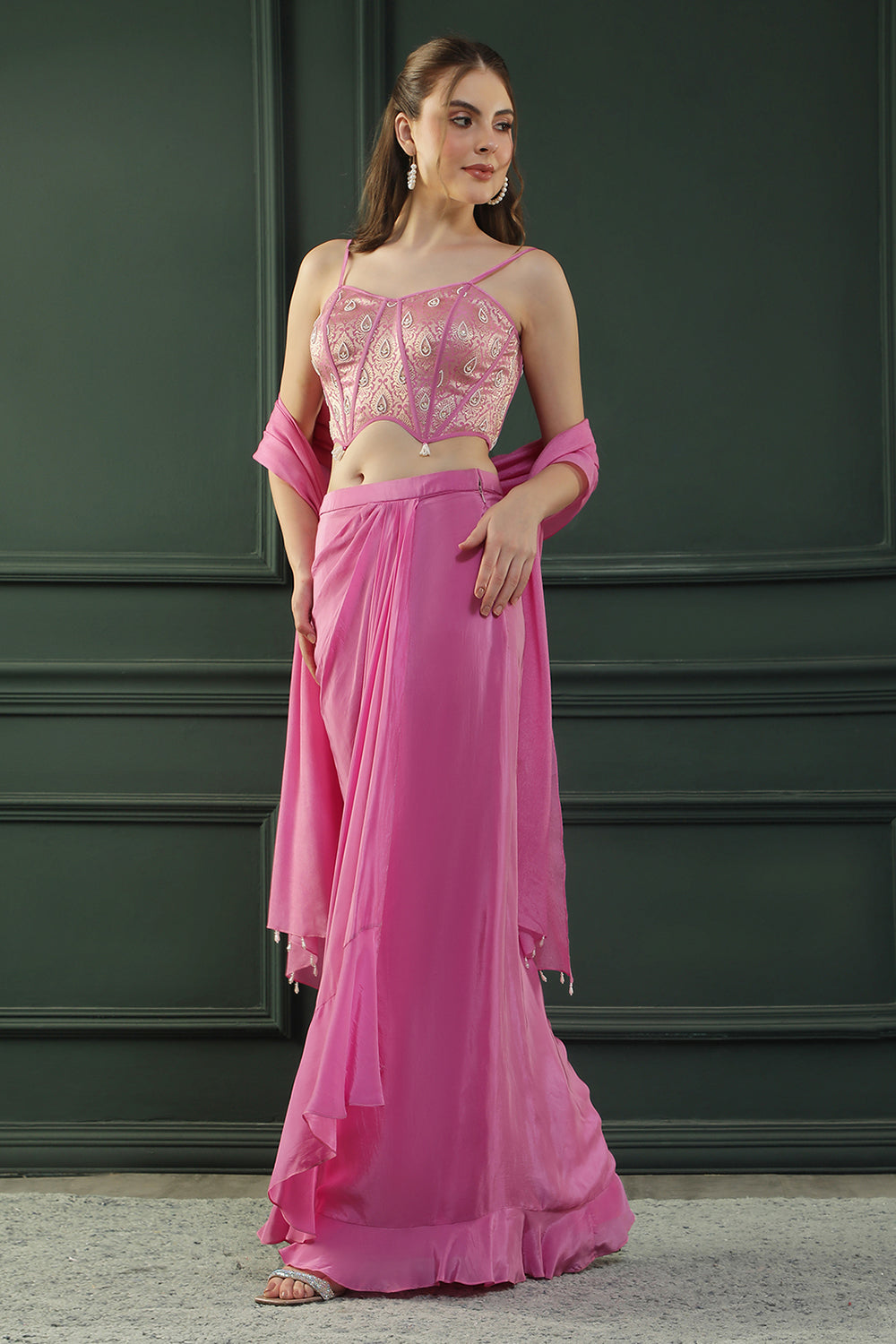 Fuscia Pink Drape Skirt Set
