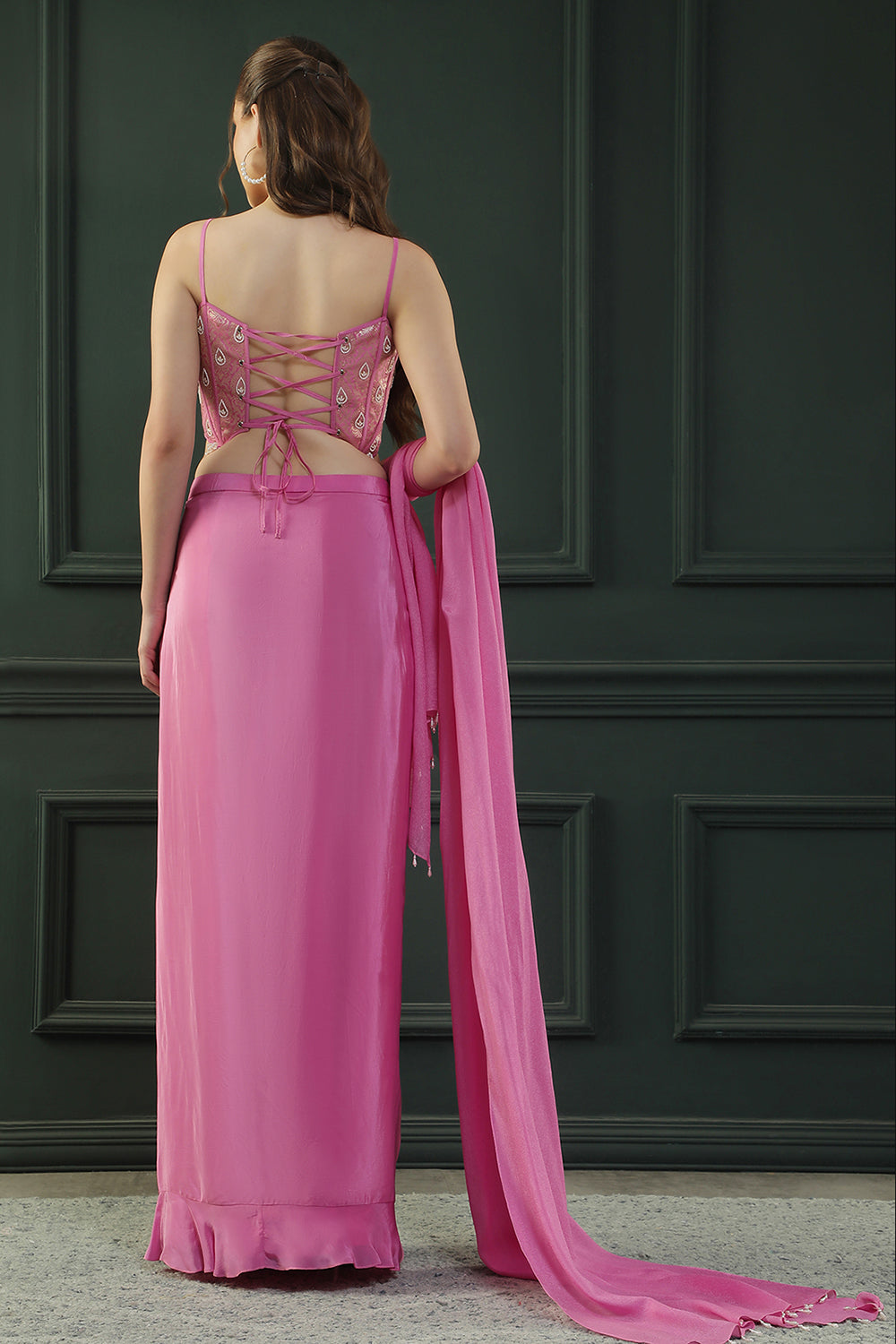 Fuscia Pink Drape Skirt Set