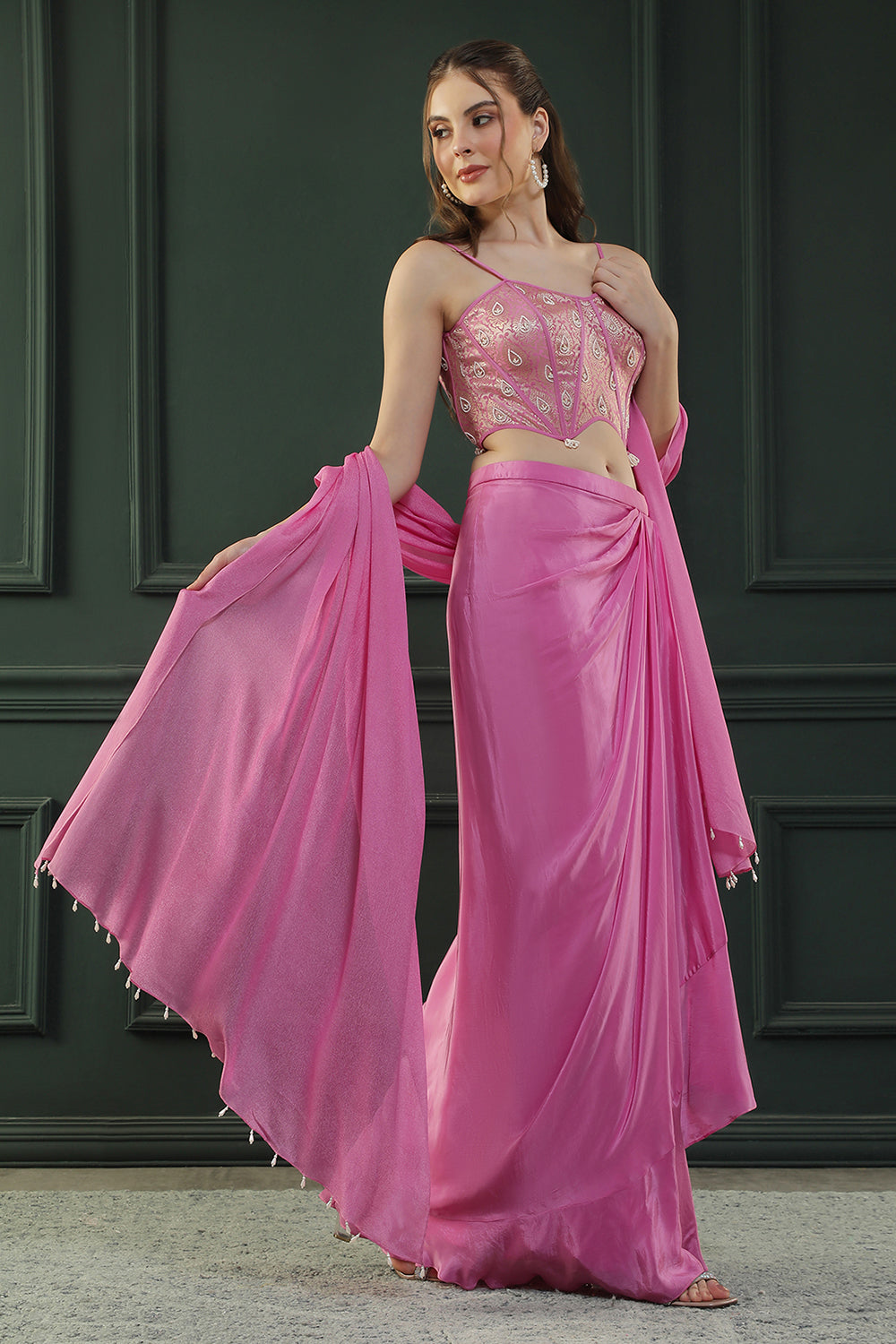Fuscia Pink Drape Skirt Set