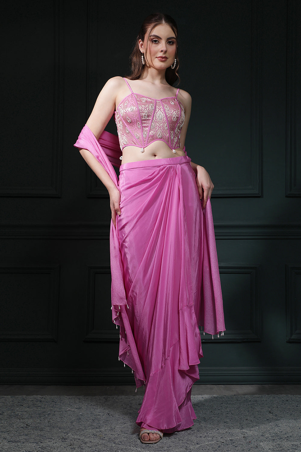Fuscia Pink Drape Skirt Set