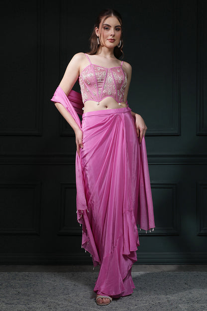 Fuscia Pink Drape Skirt Set
