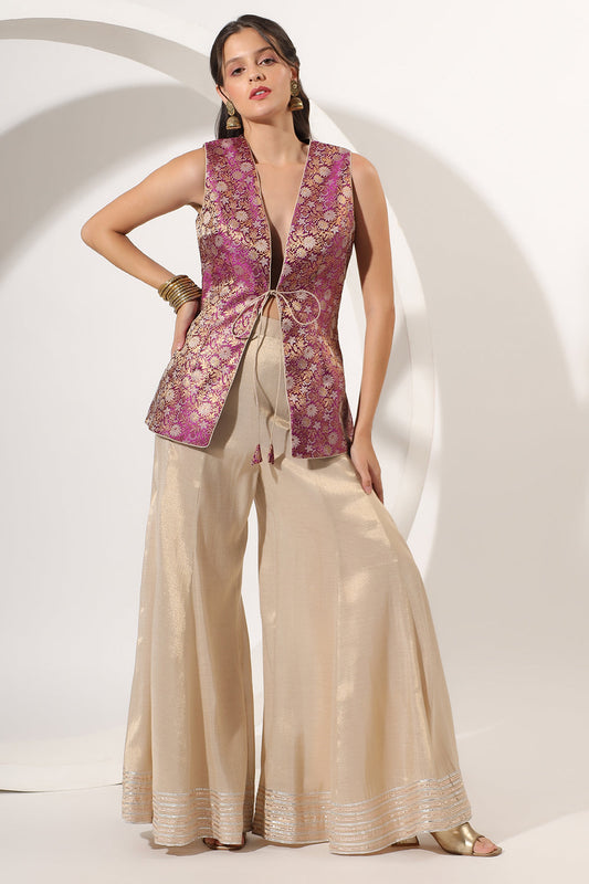 Golden Sharara with Brocade Jacket