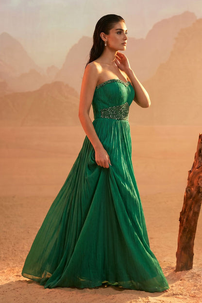 Green Shoulder Off Gown