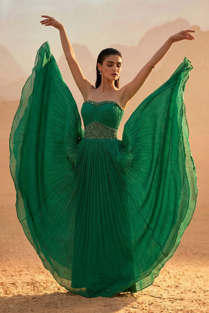 Green Shoulder Off Gown