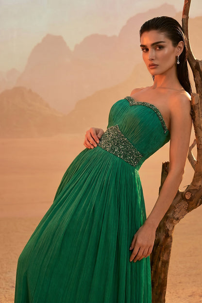 Green Shoulder Off Gown