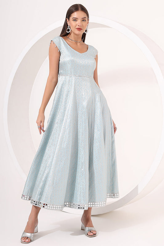 Ice-Blue Brocade Anarkali Gown