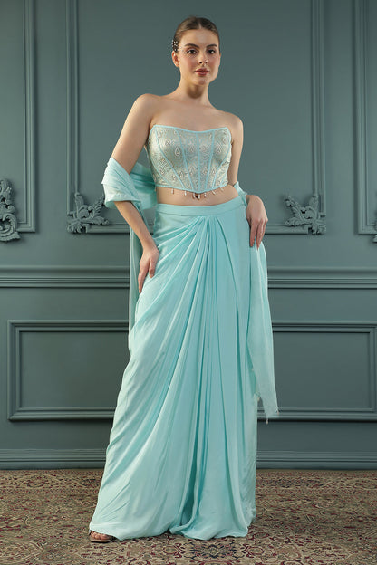 Ice-Blue Drape Skirt Set