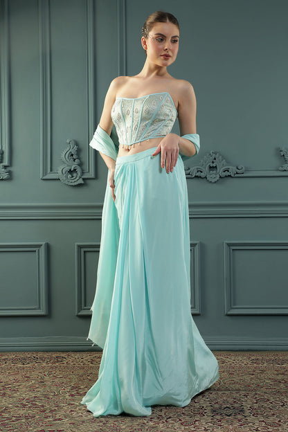 Ice-Blue Drape Skirt Set