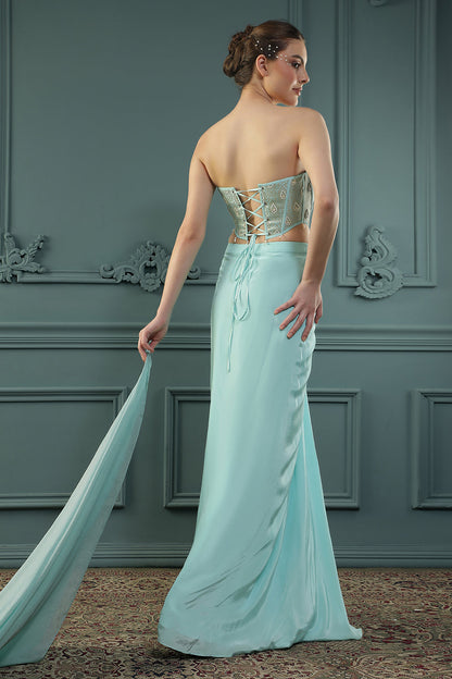 Ice-Blue Drape Skirt Set